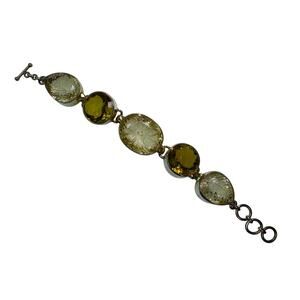 Carved Quartz Chunky Bracelet  Faceted Lemon Citrine Sterling Silver Bracelet